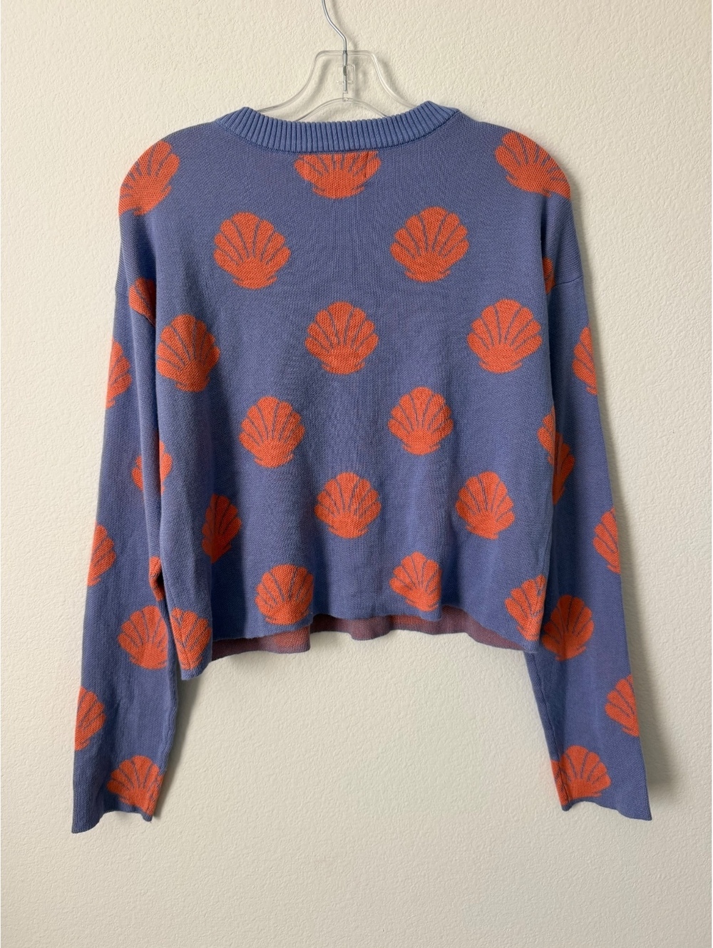 Beach Riot Long Sleeve Crew Neck Orange/Purple Sea Shells Cropped Sweater Size S - Picture 2 of 6